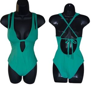 Becca by Rebecca‎ Virtue Plunge Cutout One Piece Green Spa